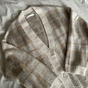 OAK + FORT Cream and Tan Button-Front Knit Cardigan